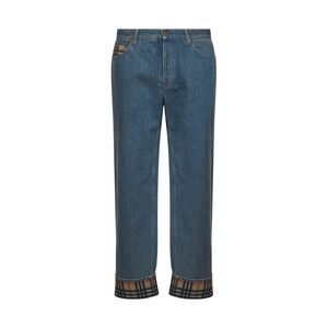 Burberry Men Medium Blue Denim Jeans With Check Details